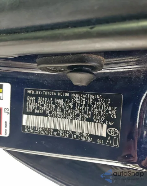 2013 Toyota Corolla Base from USA, damaged, VIN 2T1BU4EE9DC993616